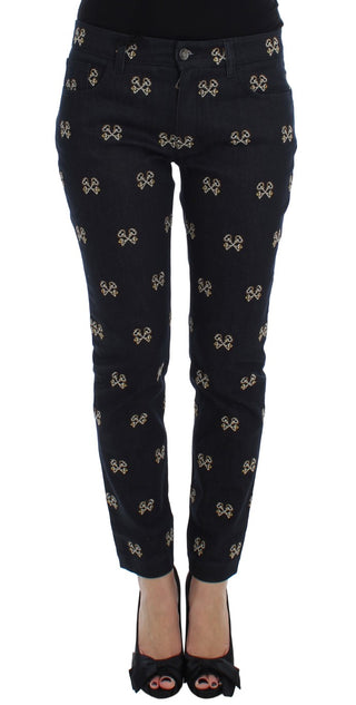 Jeans KATE Ajustados de Algodón Bordado en Azul