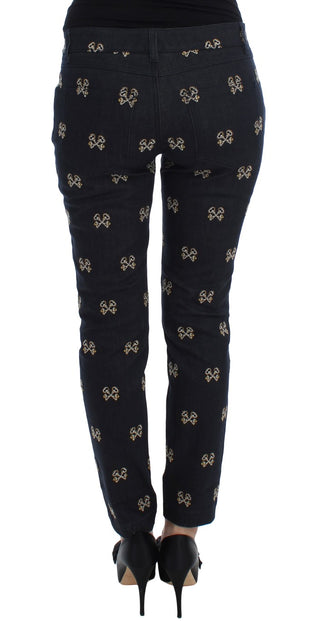 Jeans KATE Ajustados de Algodón Bordado en Azul