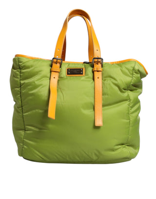 Bolso tote bandolera acolchado de nylon verde con placa de logo
