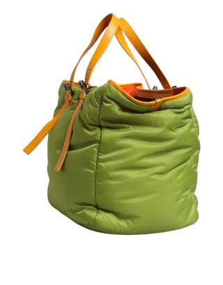 Bolso tote bandolera acolchado de nylon verde con placa de logo