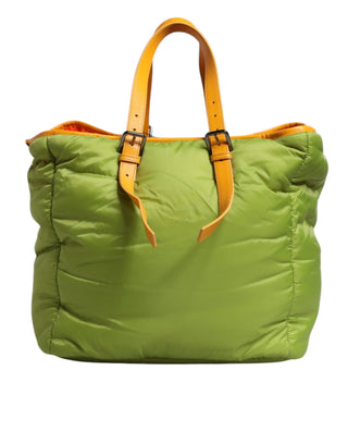 Bolso tote bandolera acolchado de nylon verde con placa de logo