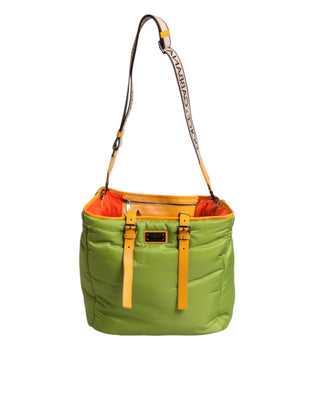 Bolso tote bandolera acolchado de nylon verde con placa de logo