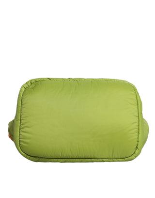 Bolso tote bandolera acolchado de nylon verde con placa de logo
