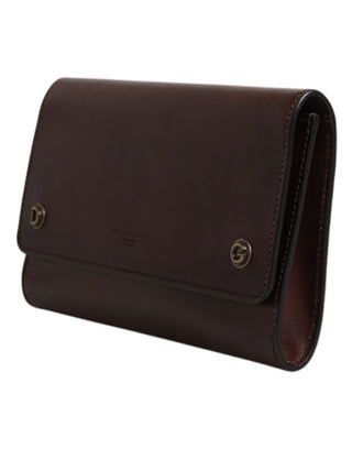 Brown Leather Logo Embossed Crossbody Bag