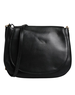 Schwarze Satteltasche aus Leder mit Überschlag