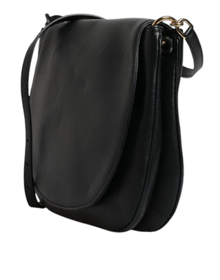 Schwarze Satteltasche aus Leder mit Überschlag