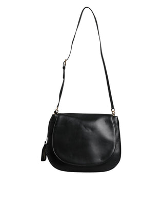 Schwarze Satteltasche aus Leder mit Überschlag