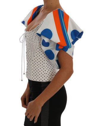 Weißes gepunktetes Seiden-Korsett-Bustier-Oberteil