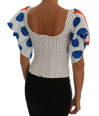 Weißes gepunktetes Seiden-Korsett-Bustier-Oberteil