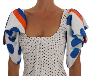 Weißes gepunktetes Seiden-Korsett-Bustier-Oberteil