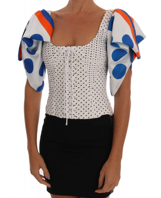 Weißes gepunktetes Seiden-Korsett-Bustier-Oberteil