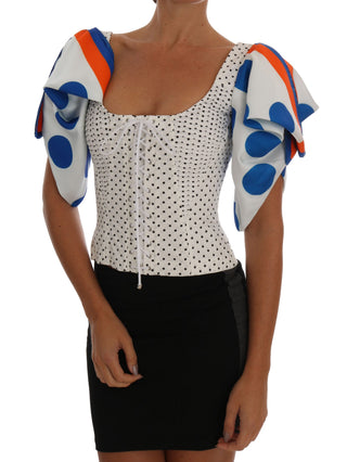Weißes gepunktetes Seiden-Korsett-Bustier-Oberteil