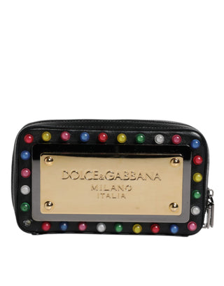 Bolso de mano negro con correa de muñeca LED y logo