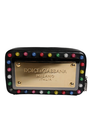 Bolso de mano negro con correa de muñeca LED y logo