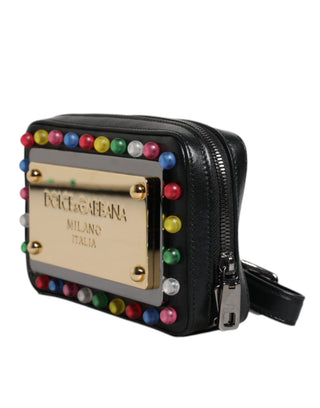 Bolso de mano negro con correa de muñeca LED y logo