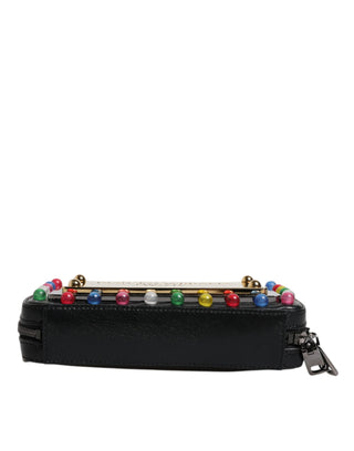 Bolso de mano negro con correa de muñeca LED y logo