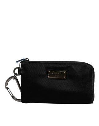 Bolso Clutch de Nylon Negro con Llavero y Placa de Logo