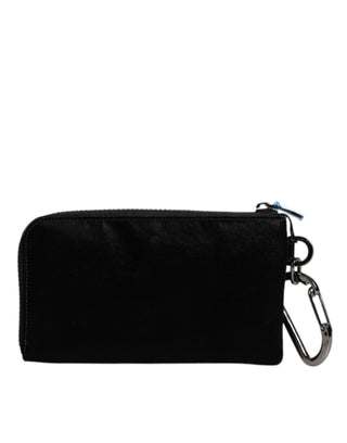 Bolso Clutch de Nylon Negro con Llavero y Placa de Logo