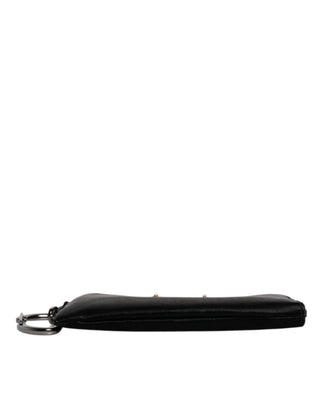 Bolso Clutch de Nylon Negro con Llavero y Placa de Logo