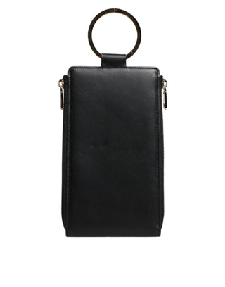 Cartera portatarjetas y monedas con correa de cuello y placa de logo de cuero negro