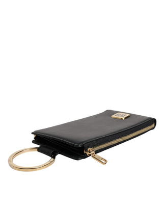 Cartera portatarjetas y monedas con correa de cuello y placa de logo de cuero negro