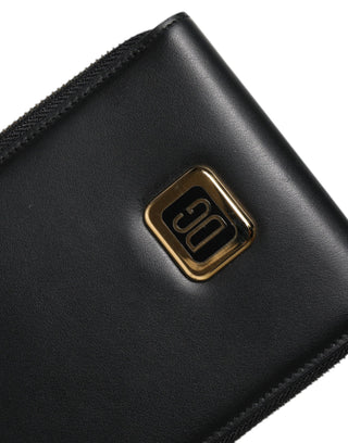 Cartera portatarjetas y monedas con correa de cuello y placa de logo de cuero negro