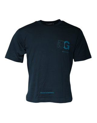 Blaues T-Shirt mit Rundhalsausschnitt, Logo und kurzen Ärmeln