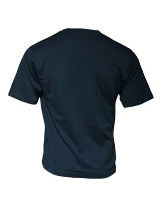 Blaues T-Shirt mit Rundhalsausschnitt, Logo und kurzen Ärmeln