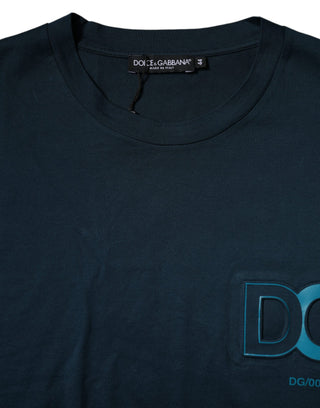 Blaues T-Shirt mit Rundhalsausschnitt, Logo und kurzen Ärmeln