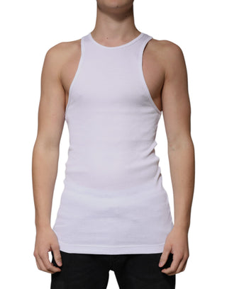 Weißes, ärmelloses Rundhals-Tank-Top aus Baumwolle