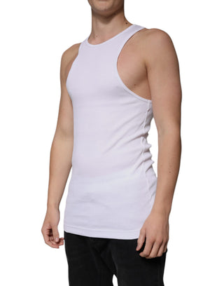 Weißes, ärmelloses Rundhals-Tank-Top aus Baumwolle