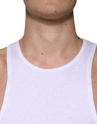 Weißes, ärmelloses Rundhals-Tank-Top aus Baumwolle