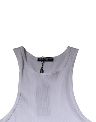 Weißes, ärmelloses Rundhals-Tank-Top aus Baumwolle