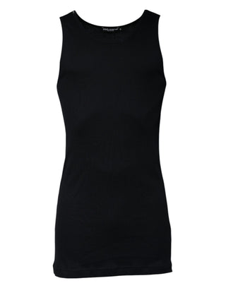 Schwarzes ärmelloses Rundhals-Tanktop aus Baumwolle