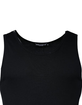 Schwarzes ärmelloses Rundhals-Tanktop aus Baumwolle