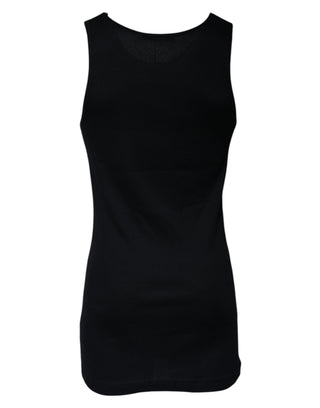 Schwarzes ärmelloses Rundhals-Tanktop aus Baumwolle