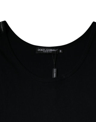 Schwarzes ärmelloses Rundhals-Tanktop aus Baumwolle
