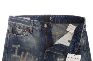 Jeans Rectos de Algodón Desgastados Azules