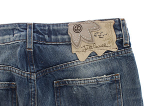 Jeans Rectos de Algodón Desgastados Azules