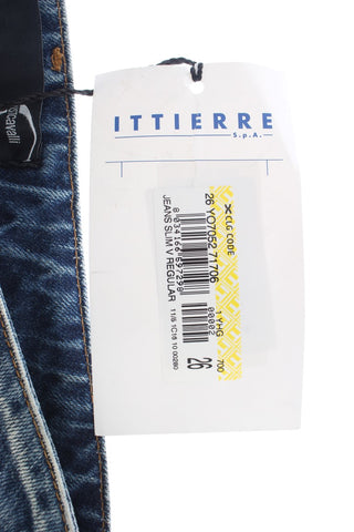 Jeans Rectos de Algodón Desgastados Azules