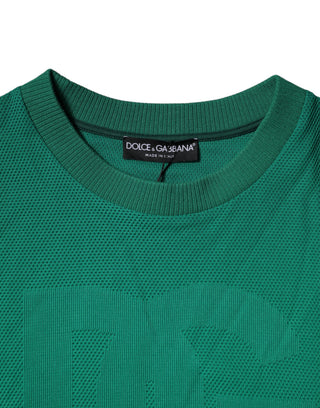 Suéter verde de nylon con logo y cuello redondo