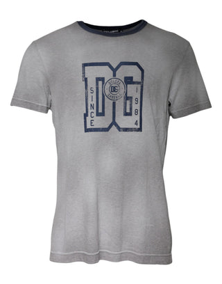 Camiseta gris de algodón con logo impreso y cuello redondo