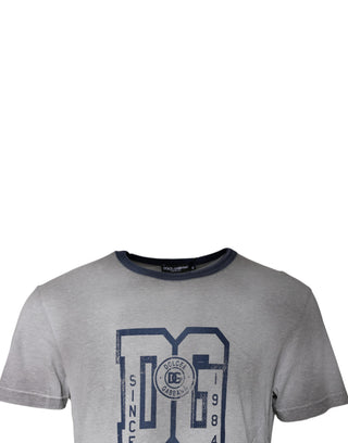 Camiseta gris de algodón con logo impreso y cuello redondo