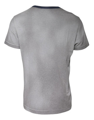 Camiseta gris de algodón con logo impreso y cuello redondo