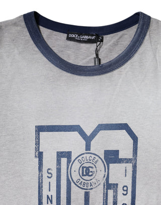Camiseta gris de algodón con logo impreso y cuello redondo