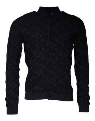 Cárdigan negro de seda para hombre con cuello redondo