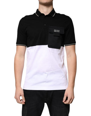 Schwarz-weißes Poloshirt aus Baumwolle mit kurzen Ärmeln