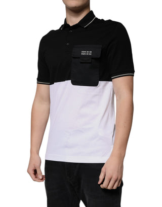 Schwarz-weißes Poloshirt aus Baumwolle mit kurzen Ärmeln