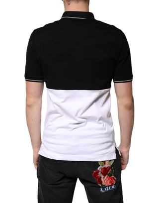 Schwarz-weißes Poloshirt aus Baumwolle mit kurzen Ärmeln