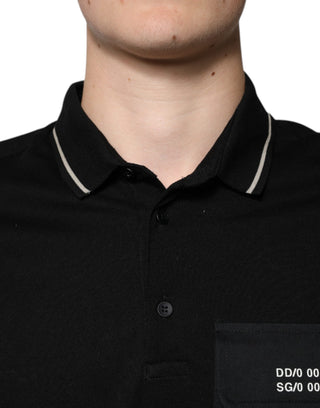Schwarz-weißes Poloshirt aus Baumwolle mit kurzen Ärmeln